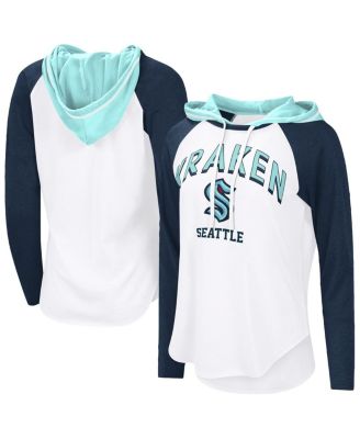 G-III 4Her by Carl Banks - Women's&nbsp; White Seattle Kraken VIP Raglan Long Sleeve Hoodie T-Shirt