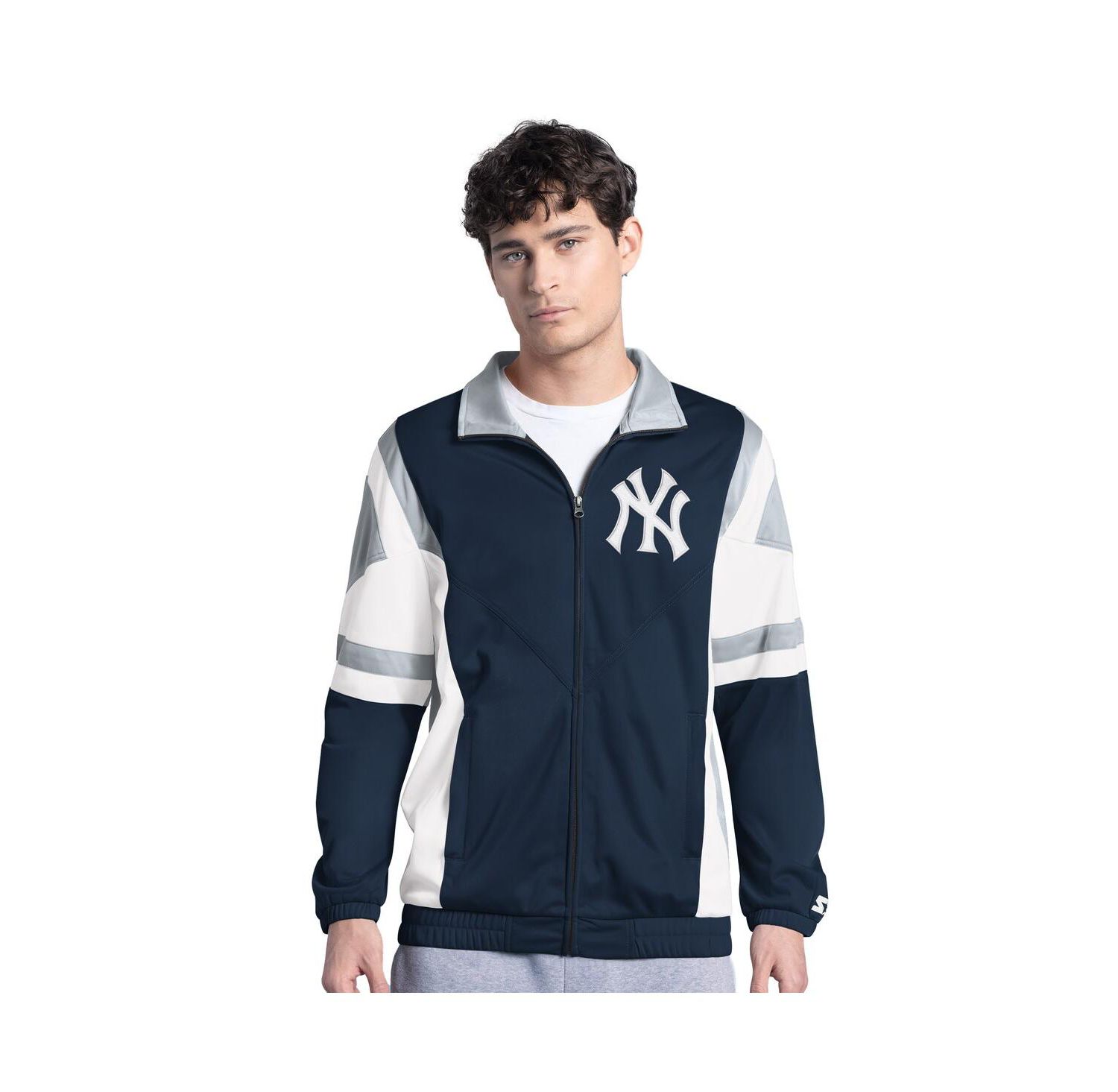 Men's Navy/Gray New York Yankees Contender Tricot Full-Zip Track Jacket