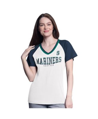 G-III 4Her by Carl Banks - Women's&nbsp; White/Navy Seattle Mariners Ball Park Raglan V-Neck T-Shirt