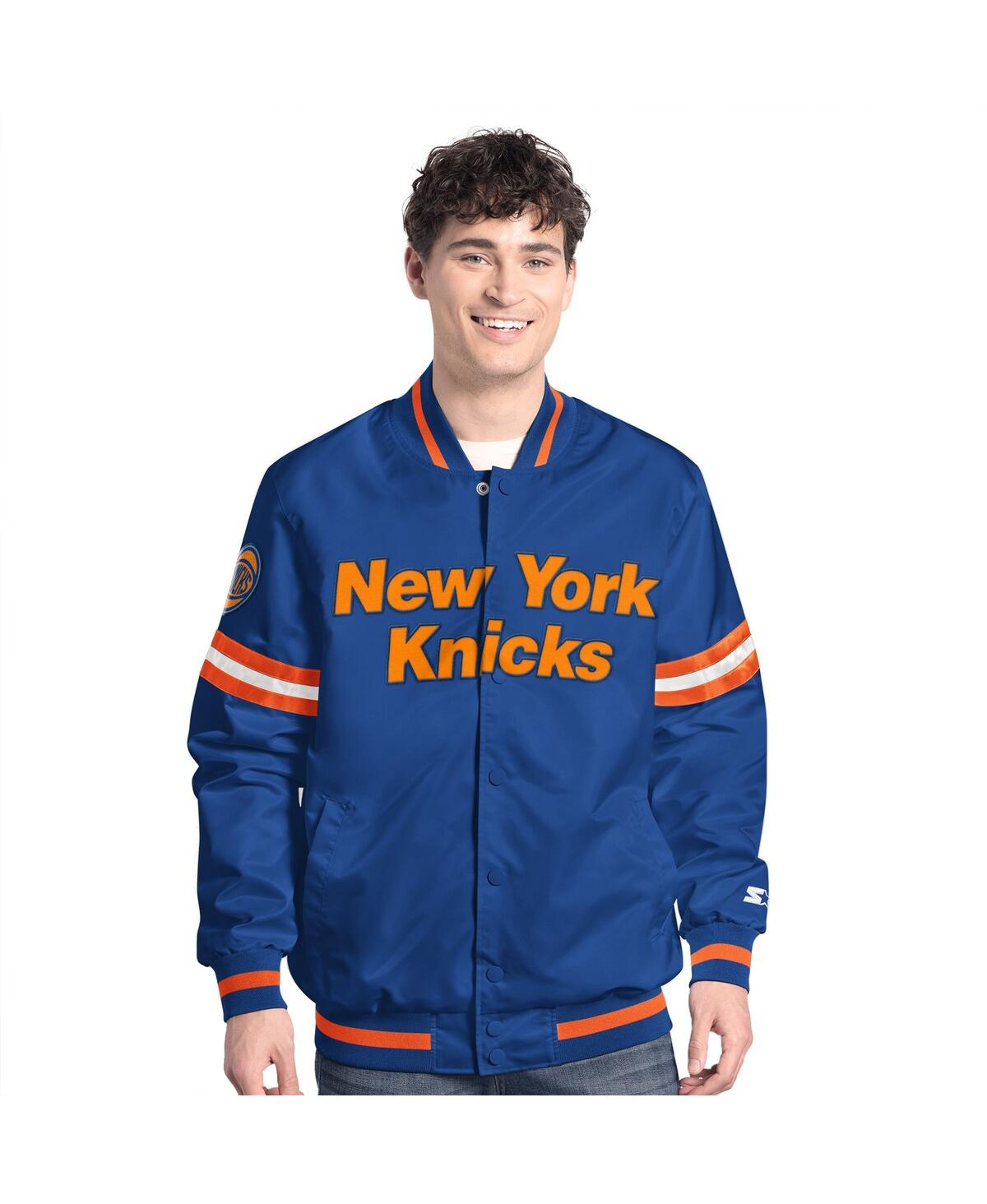 Men's Blue/Orange New York Knicks Scout Full Snap Varsity Jacket - Orange, Blue