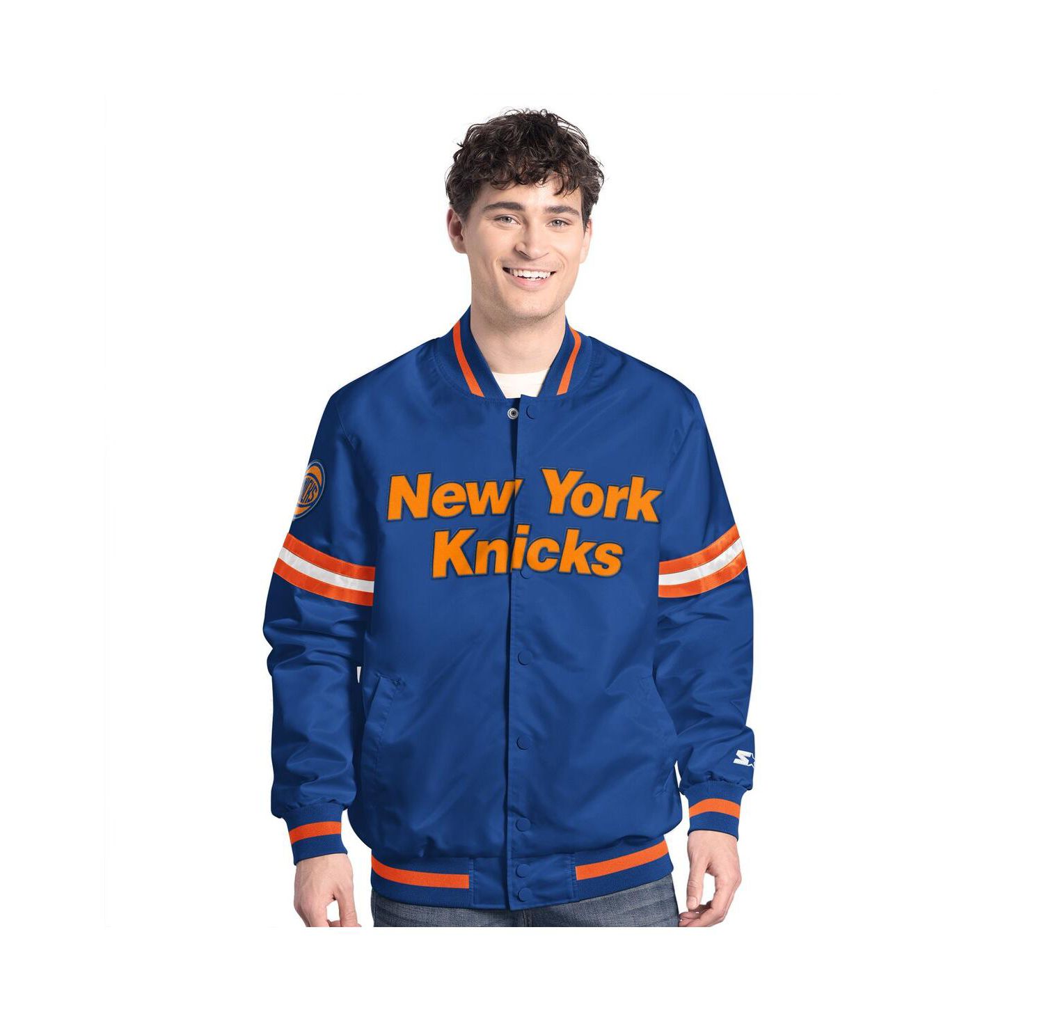 Men's Blue/Orange New York Knicks Scout Full Snap Varsity Jacket