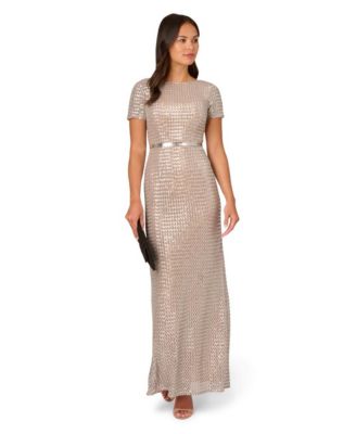 Adrianna Papell Women's Beaded Mesh Column Dress