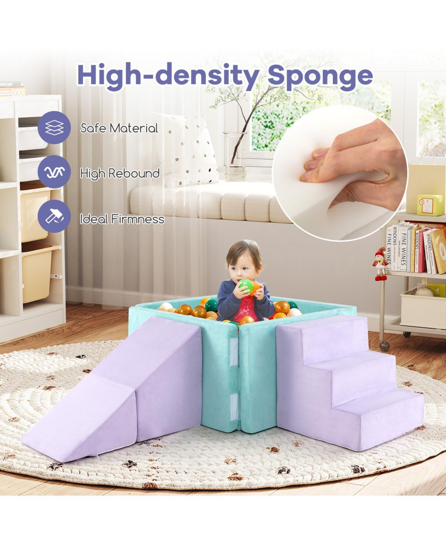 Kids 3-in-1 Soft Climbing Blocks Play Set with Foam and Suede Fabric