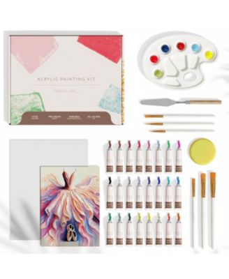 34 Pc Acrylic Paint Set 24 Colors 12ml Acrylic Craft Paint 2 Canvases 5 Paint Brushes Painting Pallet Painting Knife 1 Sponge