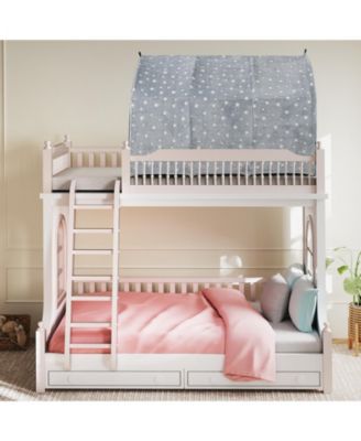 Kids Dream Bed Tent Twin Bunk Bed with Glow in the Dark Stars and Lights