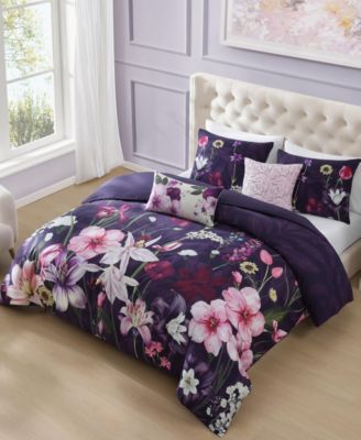 Morning Glory Bedding 100% Cotton Sateen 5 Piece King Size Reversible Comforter Set