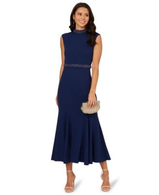 Adrianna Papell Petites Mock-Neck Crepe Midi Dress - Macy's