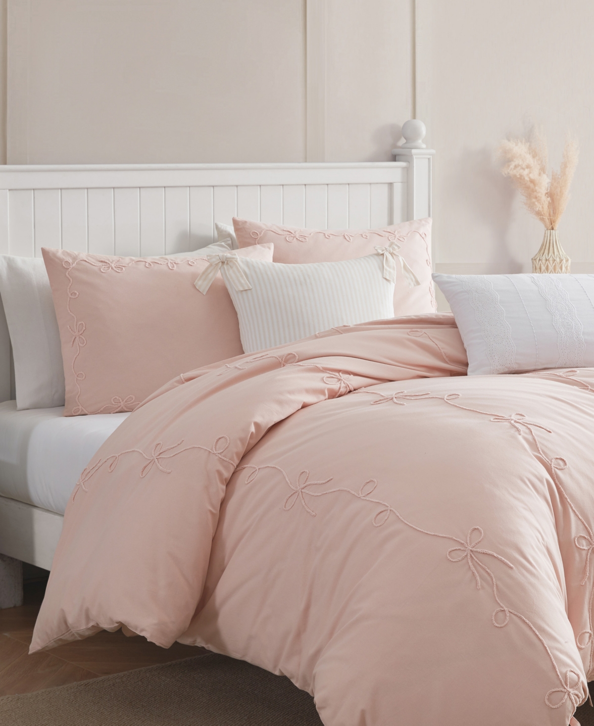 Peri Home Sasha Bows Embroidered 3-Pc. Duvet Cover Set
