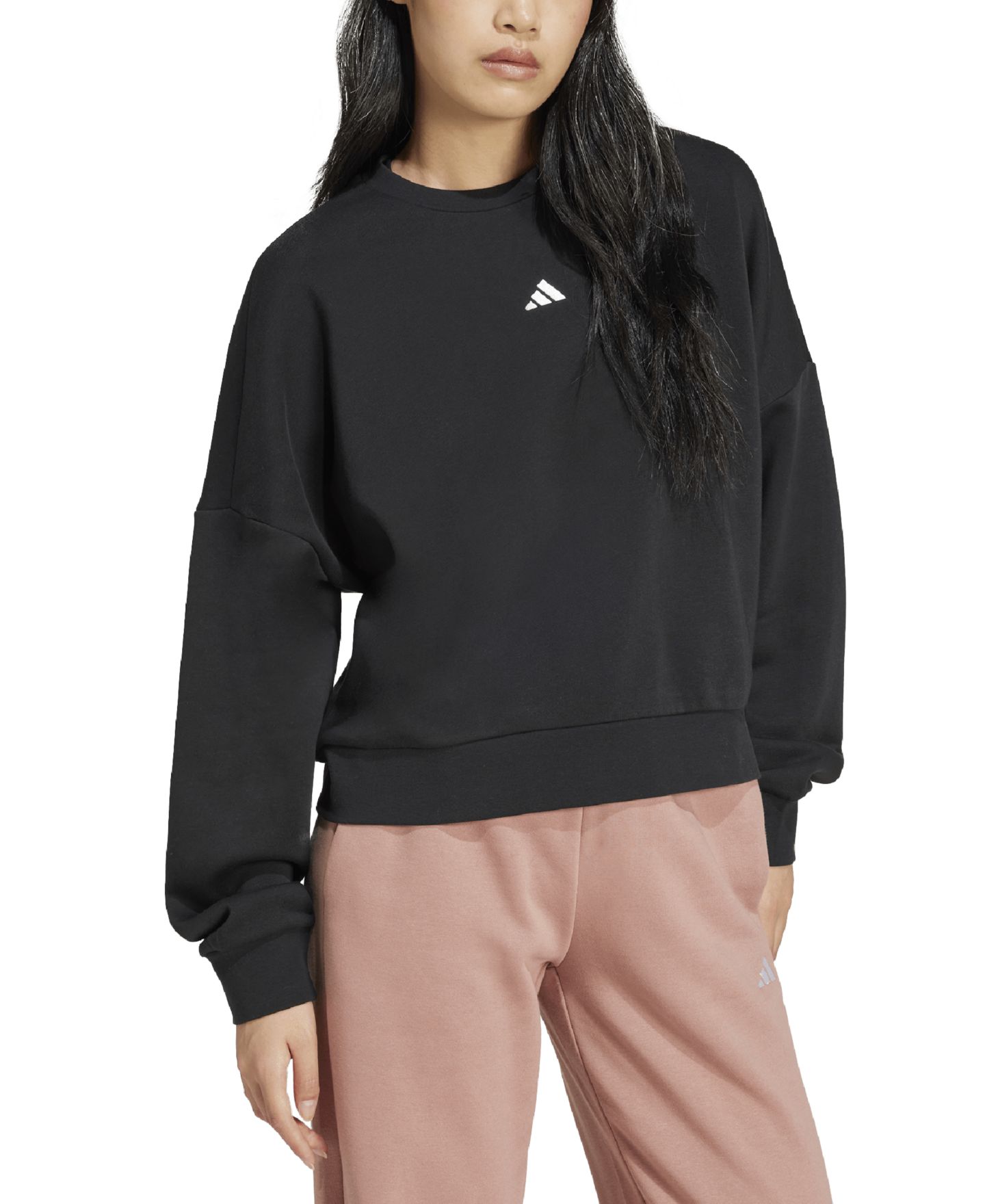 Женский свитшот adidas Essentials Crewneck Small-Logo, цвет: Чёрный / Белый — фото 3