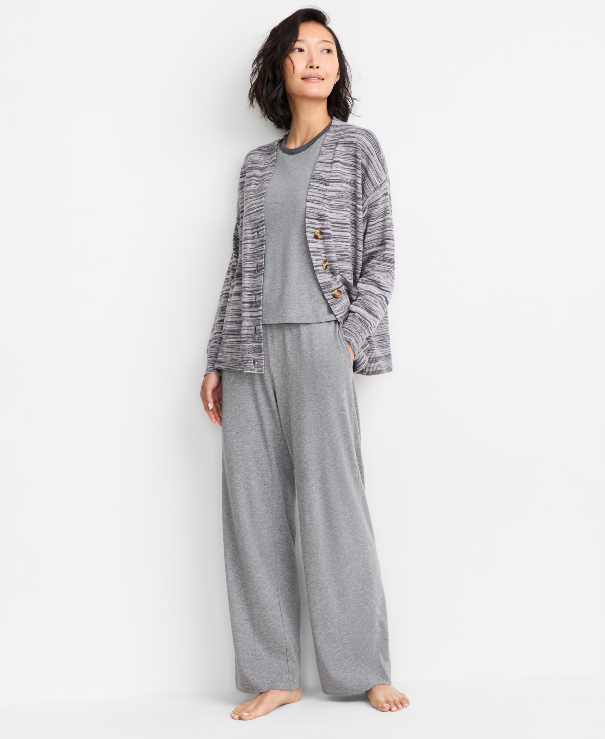 State Of Day Women's Multicolored Rib-knit Cardigan, Macy's Exclusive In Gray