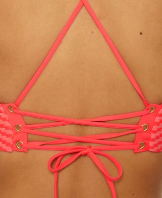 Becca Womens Connect Corset Lace Up Bikini Top High Waist Bottoms In Gold