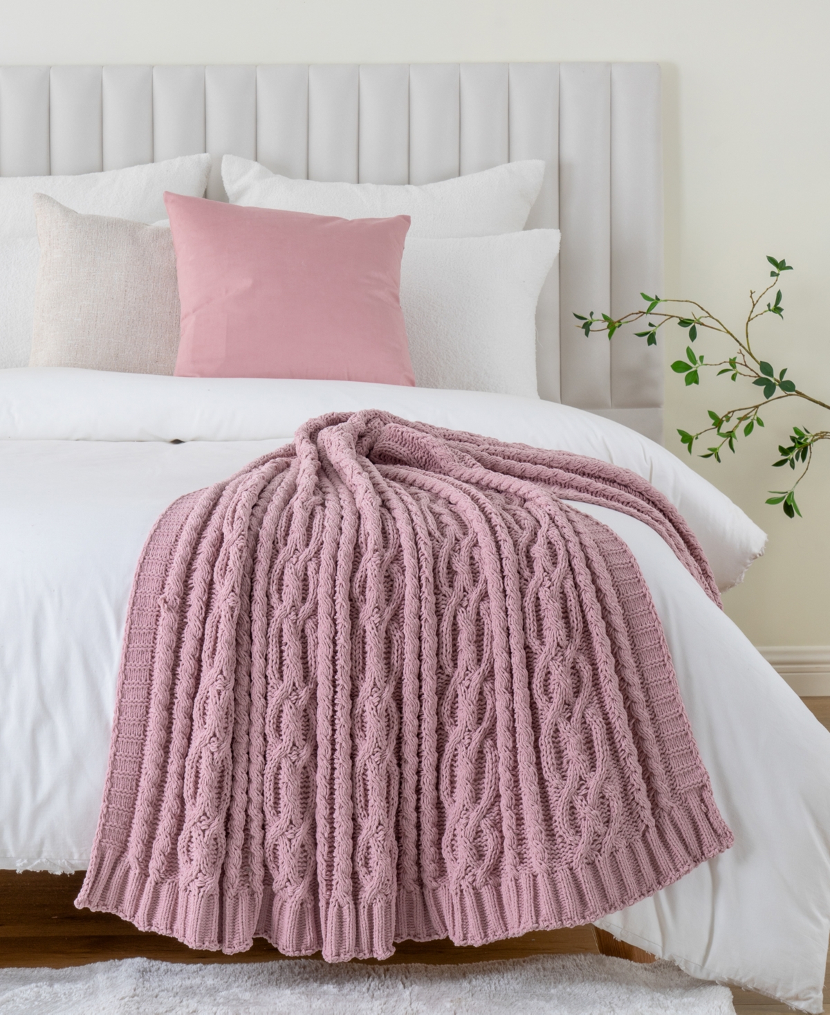 Battilo Lifestyle Cable Knit Chenille Throw, 51" X 67" In Pink