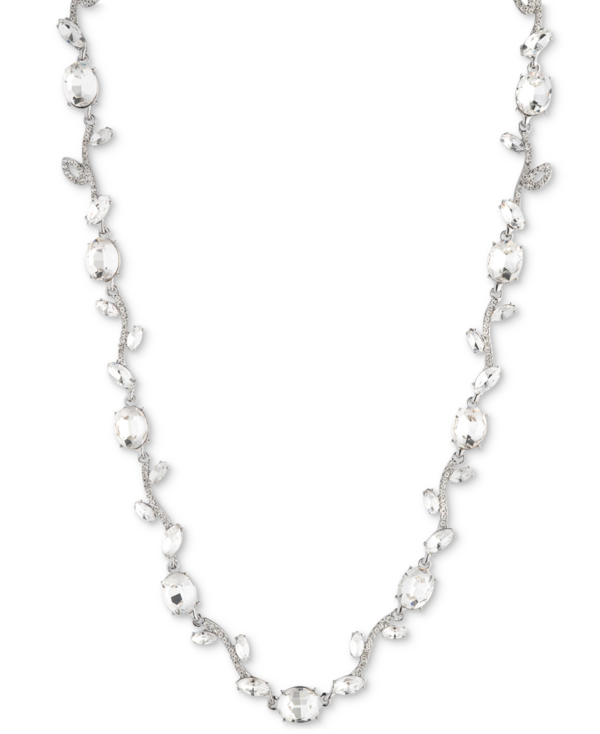 Silver Tone Viney Crystal Collar Necklace - Crystal White