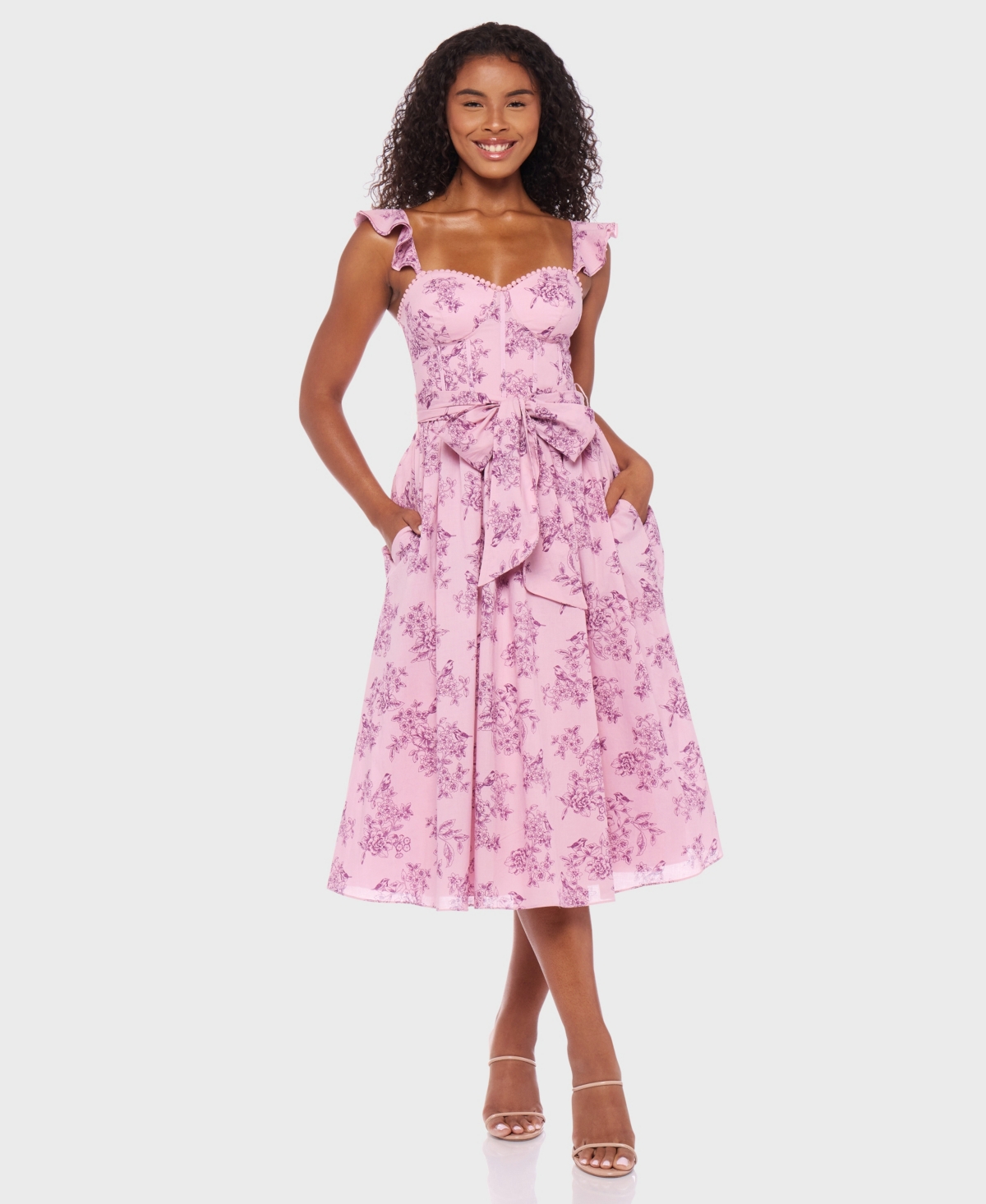 Juniors' Cotton Voile Printed Midi Dress - Med Pink