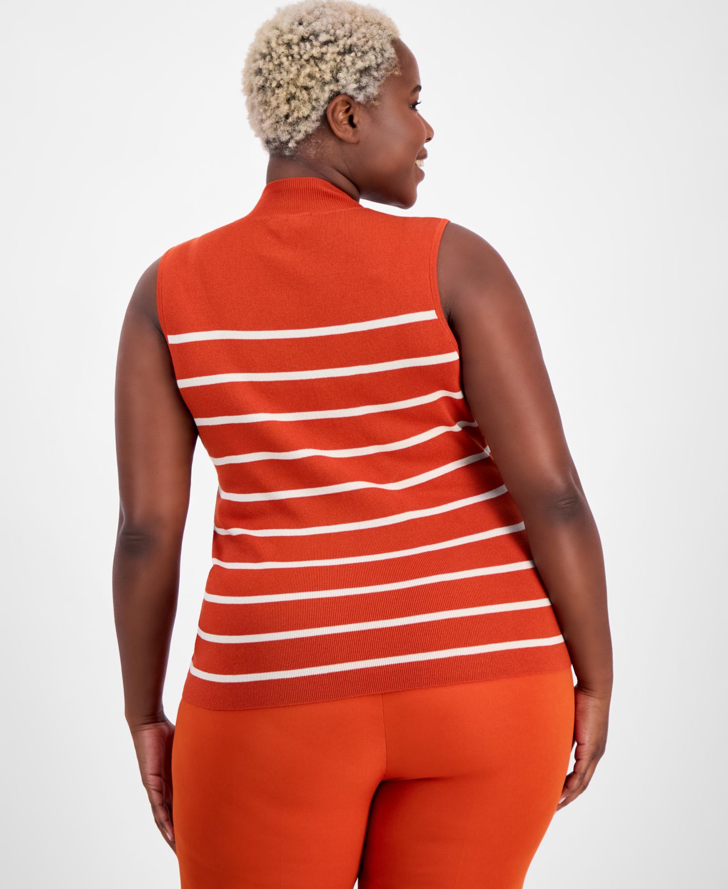 ASL Plus Size Striped Mock-Neck Sleeveless Sweater