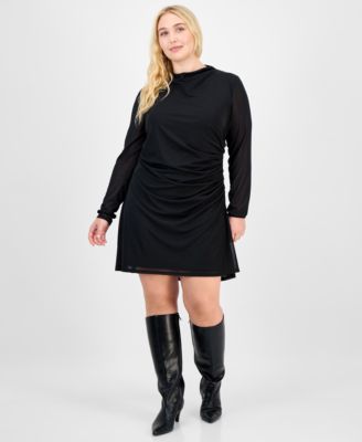 Bar III - Trendy Plus Long-Sleeve Mesh Mini Dress