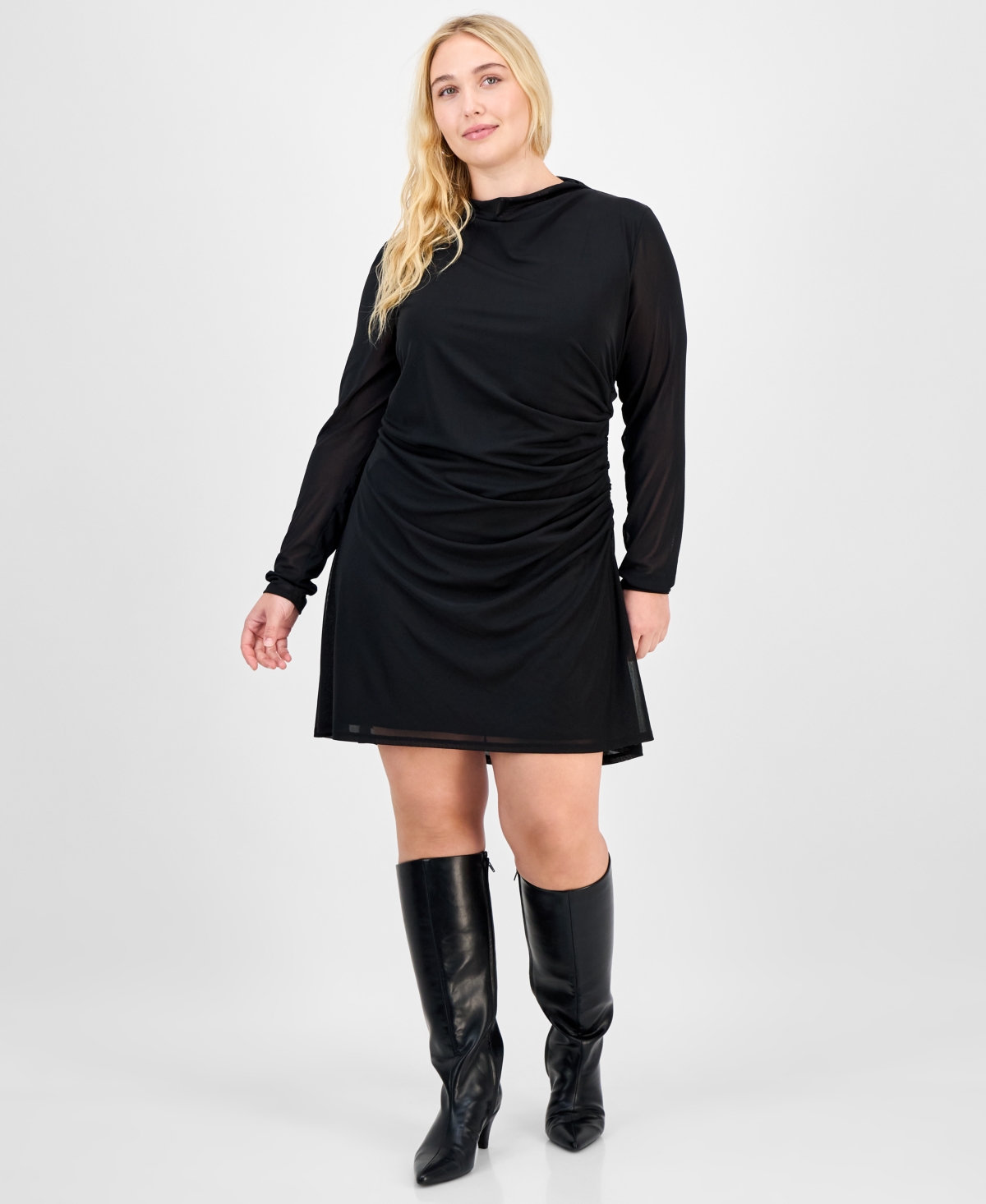 Bar Iii Trendy Plus Long-Sleeve Mesh Mini Dress, Macy's Exclusive