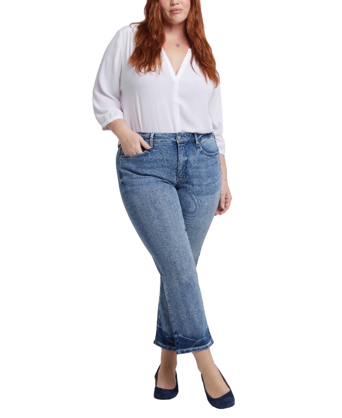 Nydj Plus Size Marilyn Ankle Straight Pull On Jeans In Blue