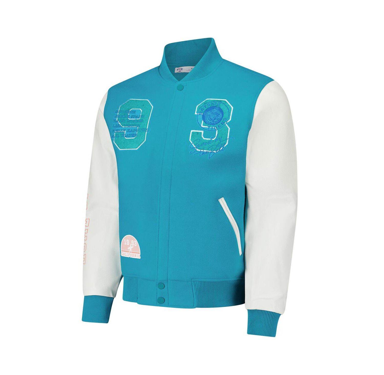 Men's Aqua Saved by the Bell Tigers Varsity Full-Snap Jacket