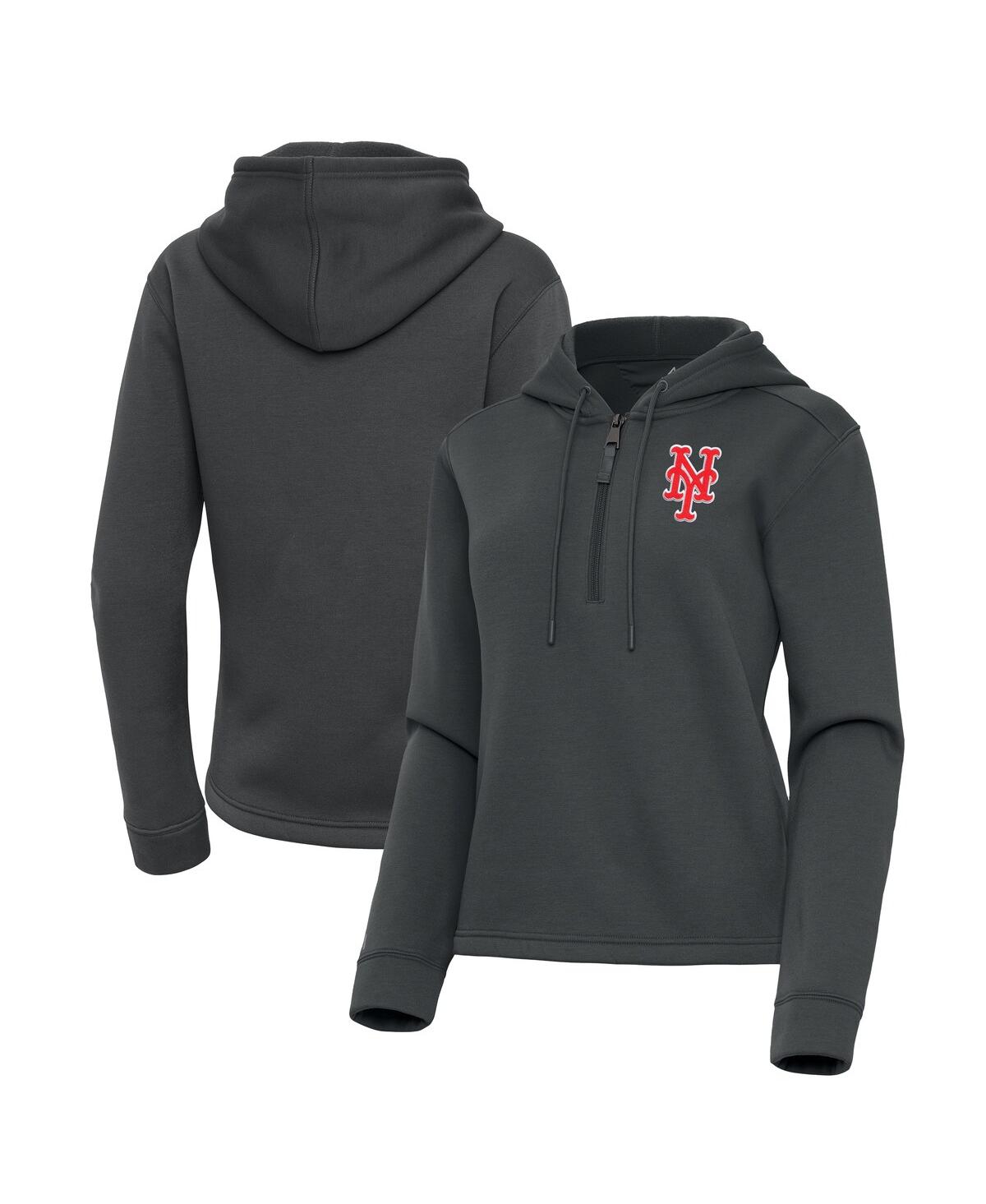 Women's Pewter New York Mets Contemporary Quarter-Zip Hoodie Sweatshirt - Pewter