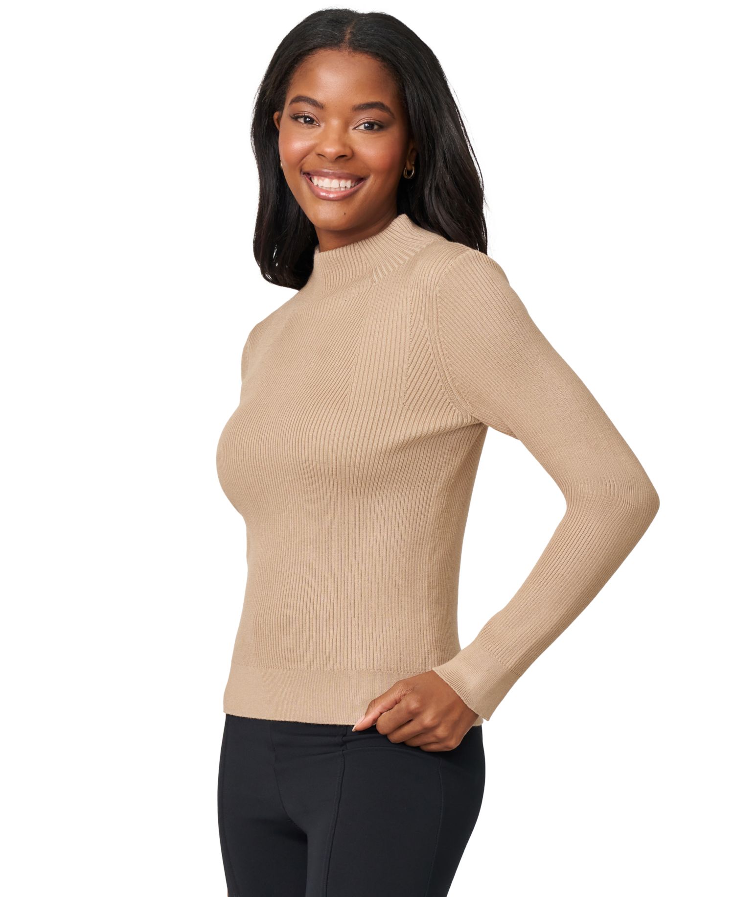 Women's Mock-Neck Rib-Knit Sweater