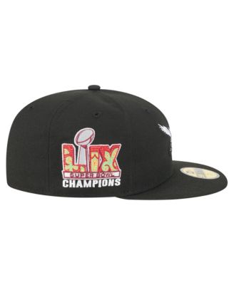 Men's Black Philadelphia Eagles Super Bowl LIX Champions Historic Side Patch 59FIFTY Fitted Hat