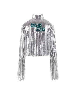 Women's Silver Dallas Stars Cropped Sequin Fringe Blazer