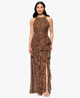 Betsy & Adam - Petites Printed Halter Long Sheath Dress