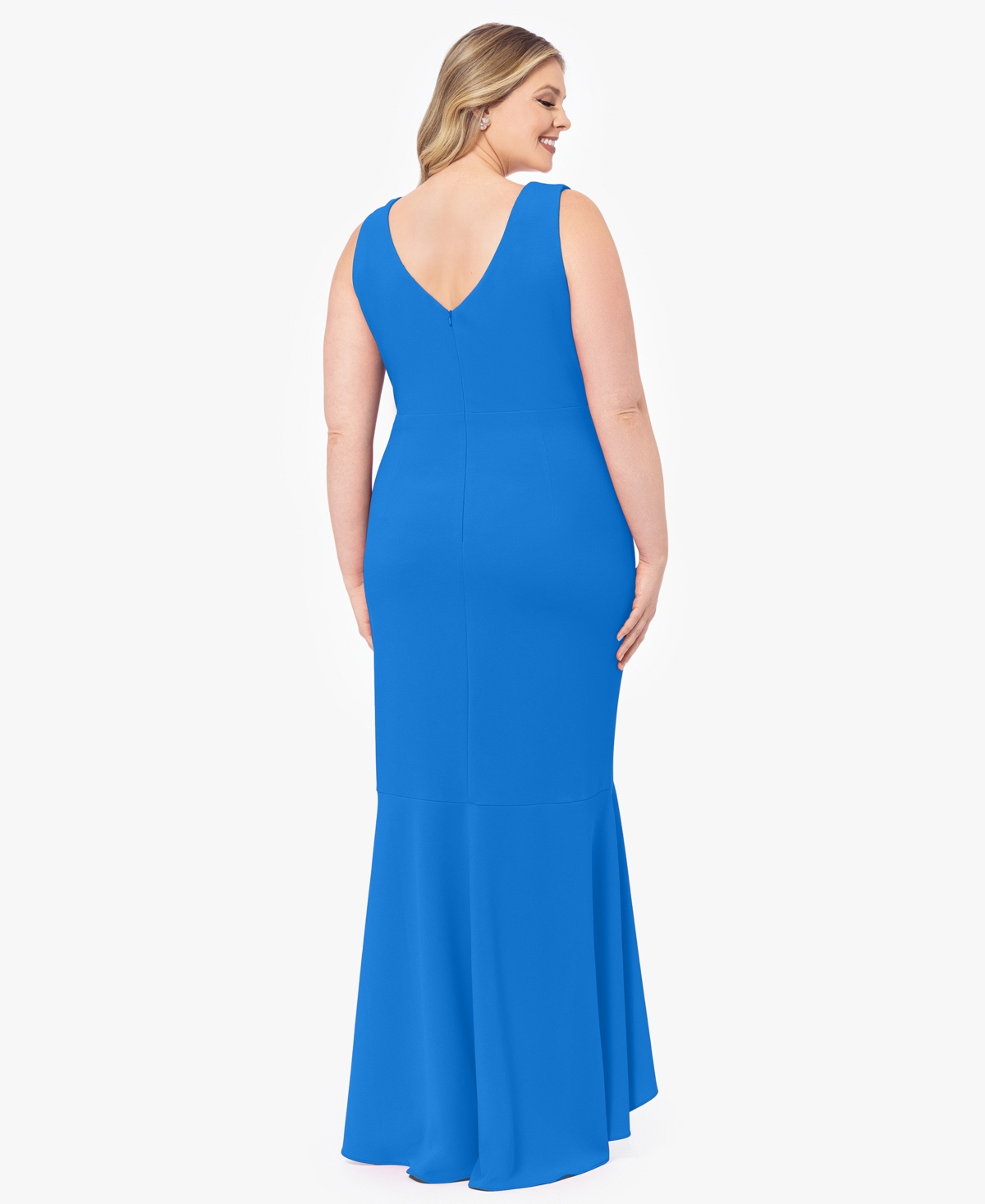 Betsy & Adam Plus Size Sleeveless Ruffled High-low Gown