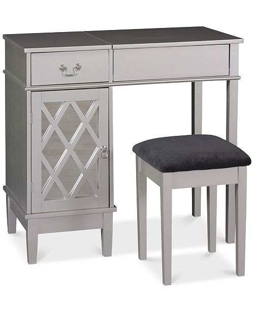 Linon Home Decor Lattice Vanity Set With Flip Up Mirror And Bench