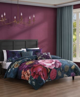 Vibrant Flora Bedding 100% Cotton Sateen 5 Piece Queen Size Reversible Comforter Set