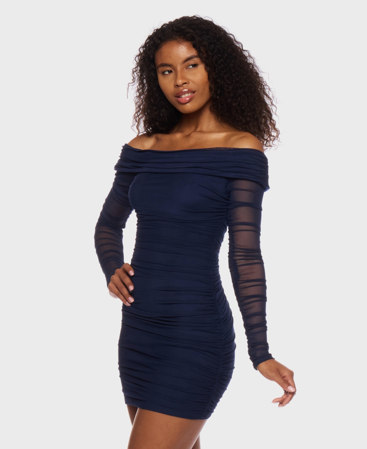 B Darlin Juniors' Off-the-shoulder Ruched Mini Dress In Blue