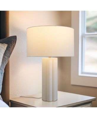 Becca LED Geometric Pillar Table Lamp with Cream Fabric Shade, Bulb Included (24")