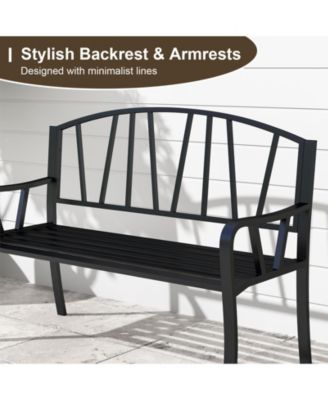 51'' Metal Garden Bench Patio Slatted Bench for 2-3 People & Park-Style Loveseat