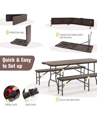 3 Piece Folding Picnic Table Set w/ 6 ft Table & 2 Benches for Yard Camping