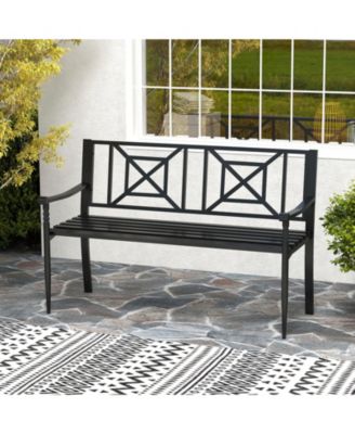 51'' Metal Bench Slatted Garden Bench for 2-3 People Patio Park-Style Loveseat