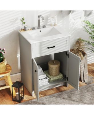 Bathroom Vanity Unit with Basin and Double Doors for Compact Storage