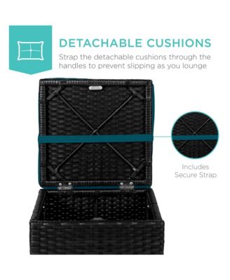 Set of 2 Wicker Ottomans, Multipurpose Furniture w/ Removable Cushions, Steel Frame