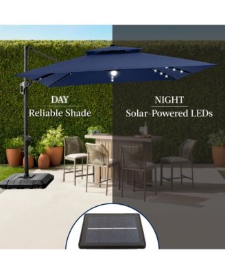 9x12ft 2-Tier Square Outdoor Solar LED Cantilever Umbrella w/ 360-Rotating Base  –