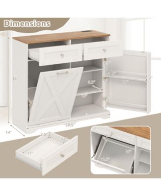 Tilt Out Trash Can Cabinet with Outlets and Adjustable Shelf