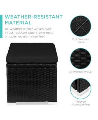 Set of 2 Wicker Ottomans, Multipurpose Furniture w/ Removable Cushions, Steel Frame