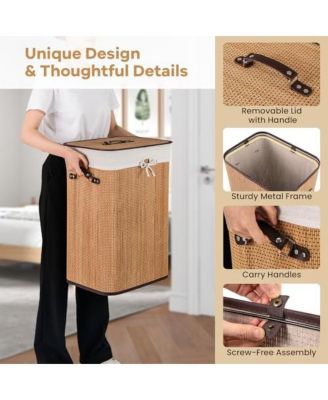 19 Gal Rectangle Laundry Basket Bamboo Clothes Hamper with Handles and Lid