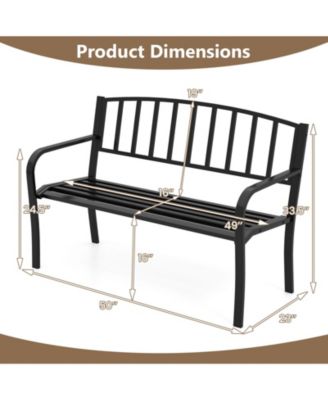 50 Inches Garden Bench w/ Slatted Backrest & Curved Armrests for Porch