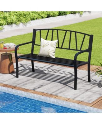 50.5'' Patio Metal Bench w/ Curved Armrests & Minimalist Backrest for Backyard