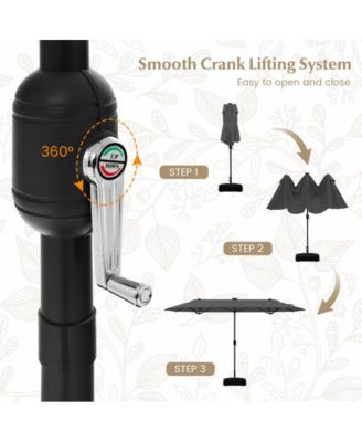 13feet Double-sided Patio Umbrella with Solar Lights for Garden Pool Backyard