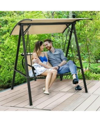 2 Person Patio Swing with Weather Resistant Glider and Adjustable Canopy