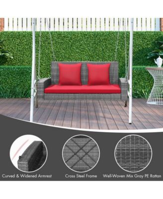 2-Person Patio PE Wicker Hanging Porch Swing Bench Chair Cushion 800 Pounds