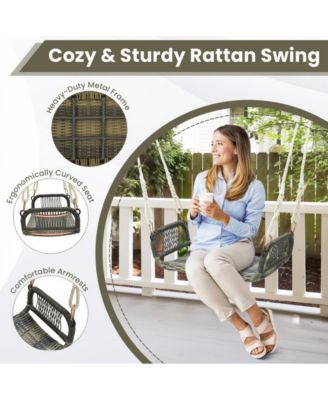 Wicker Porch Swing Seat with Cozy Armrests