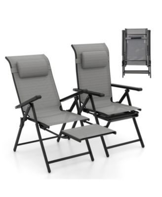 Folding Patio Chairs Set of 4 Lounge Chairs w/ 10-Level Adjustable Backrests