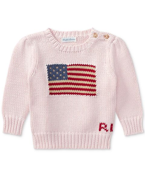 Свитер Polo Ralph Lauren Flag Sweater для девочек-малышей, цвет: Розовый
